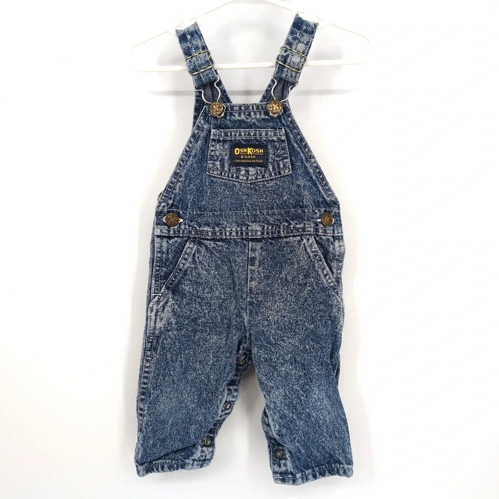 OshKosh B'gosh Overalls Blue Acid Wash Denim Vintage Baby 6/9M